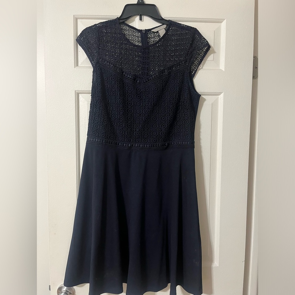 H&M Navy, Crochet A-Line Dress, half cap sleeves, Size:M , Excellent Condition